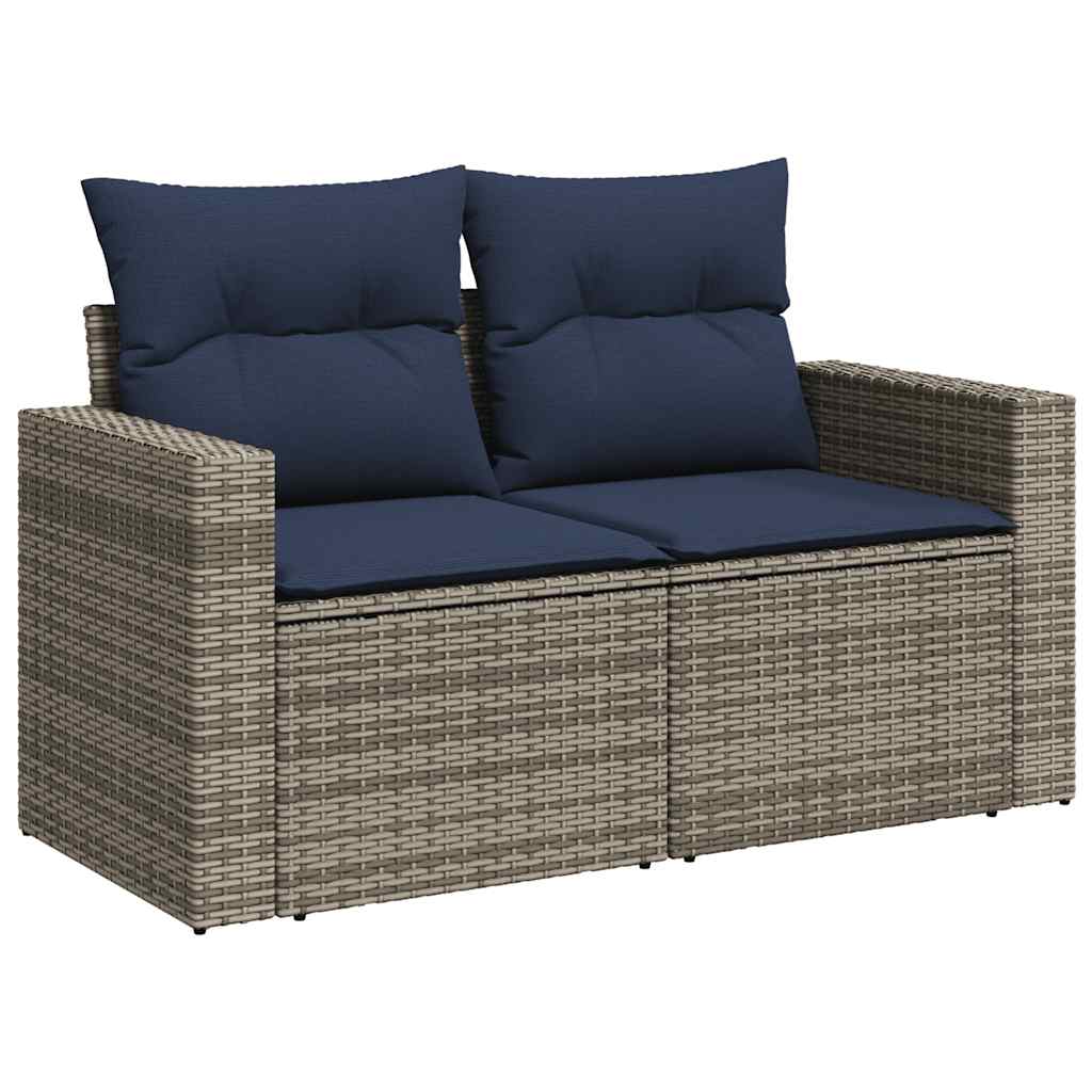 8 Pcs conjunto sofás de jardim c/ almofadões vime PE cinzento