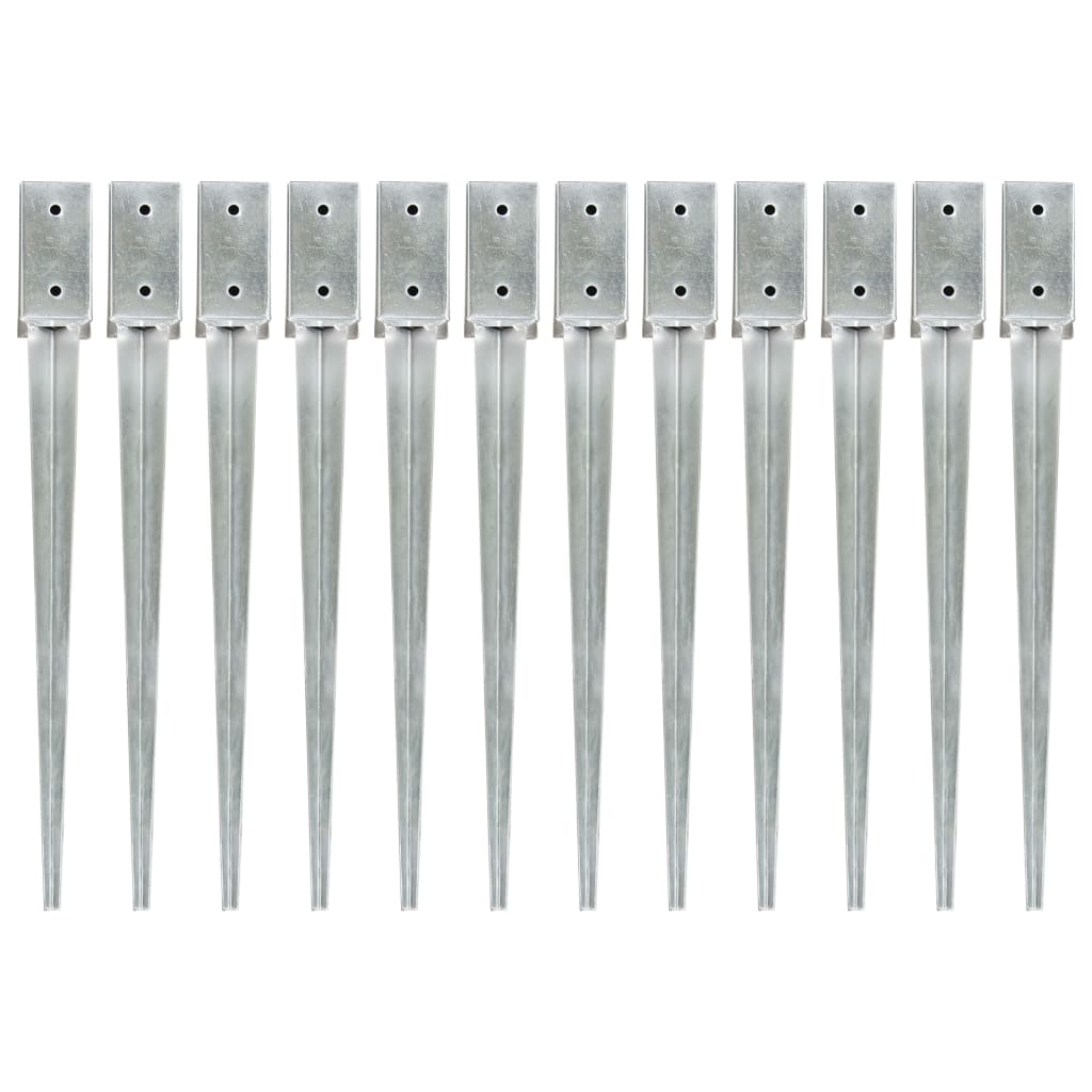 Estacas de enterrar 12 pcs 7x7x75 cm aço galvanizado prateado