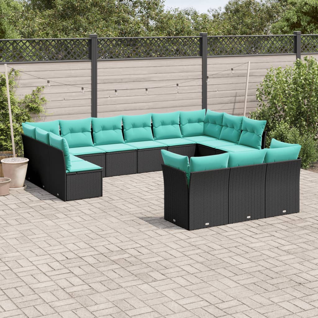 Conjunto de sofá de jardim com 13 peças e almofadas em rattan sintético preto