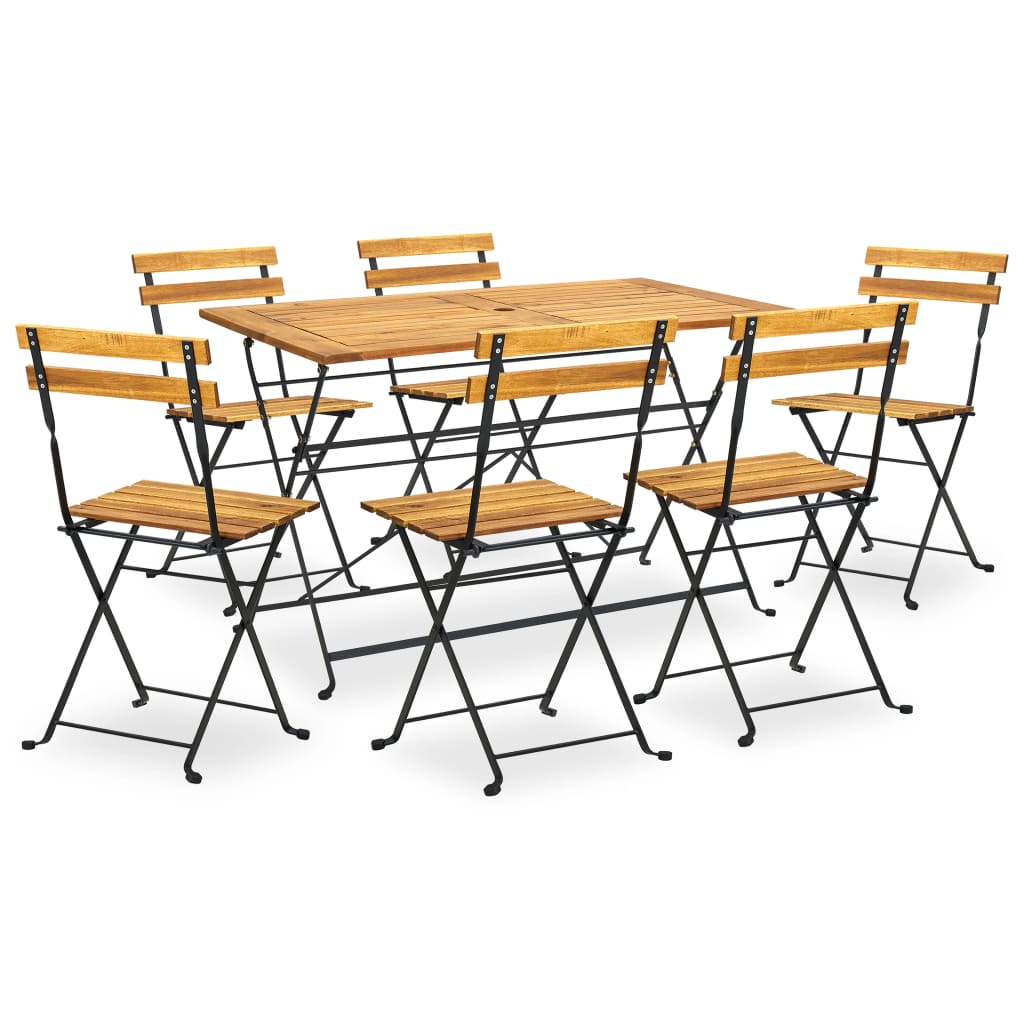 7 Pcs conjunto dobrável de jantar p/ jardim acácia maciça
