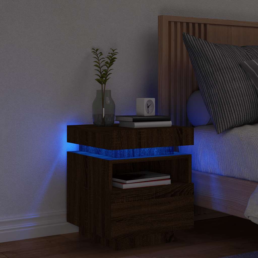 Mesa de cabeceira c/ leds 40x39x48,5 cm carvalho castanho