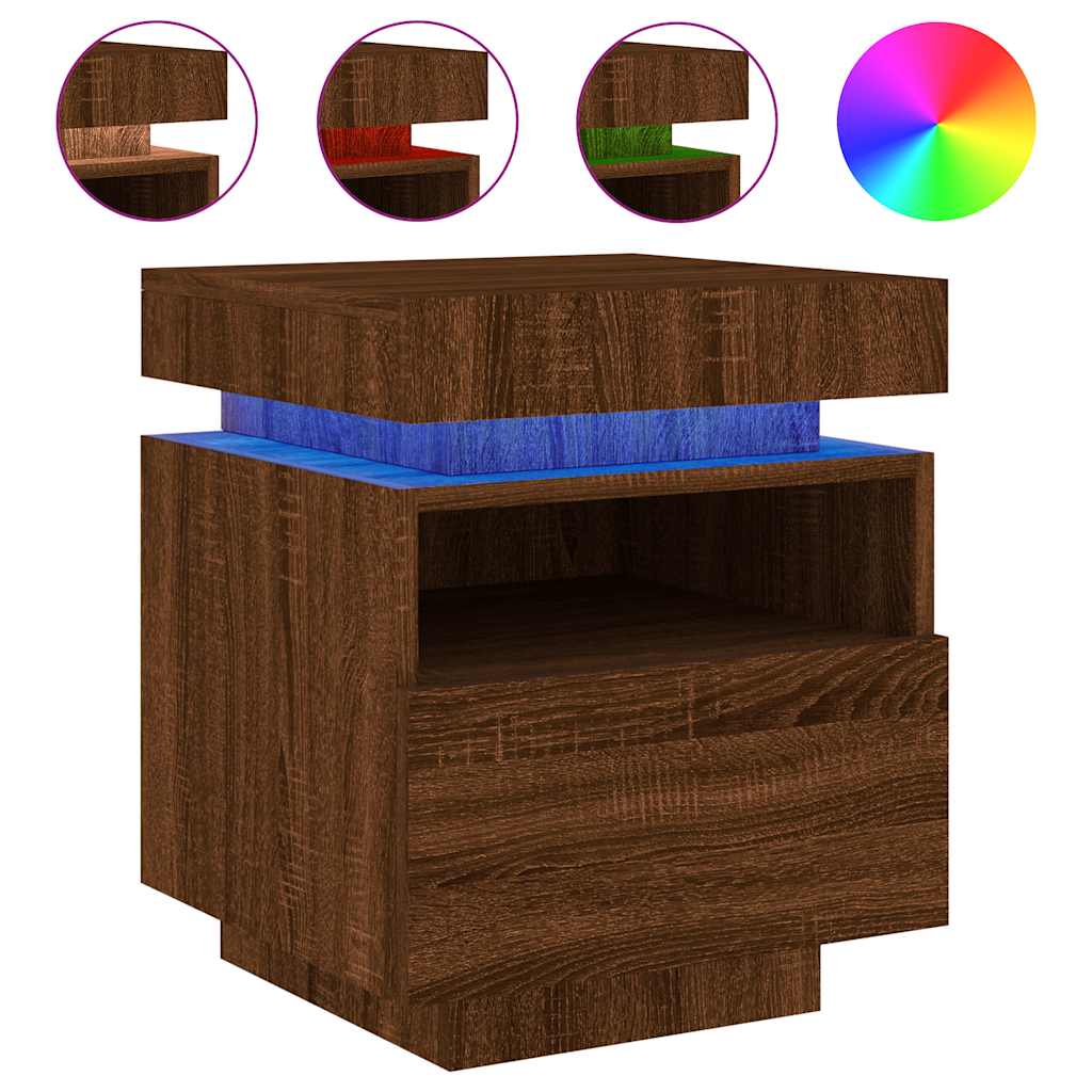Mesa de cabeceira c/ leds 40x39x48,5 cm carvalho castanho