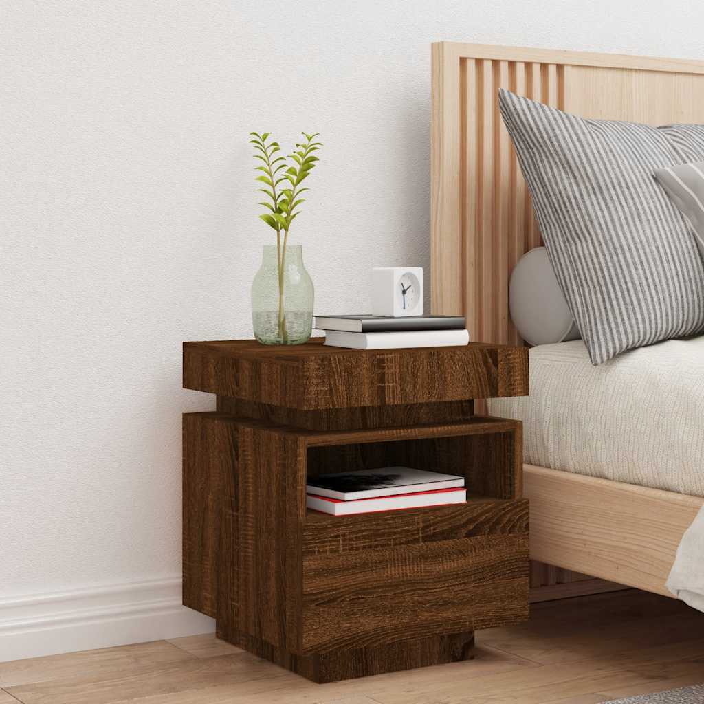 Mesa de cabeceira c/ leds 40x39x48,5 cm carvalho castanho