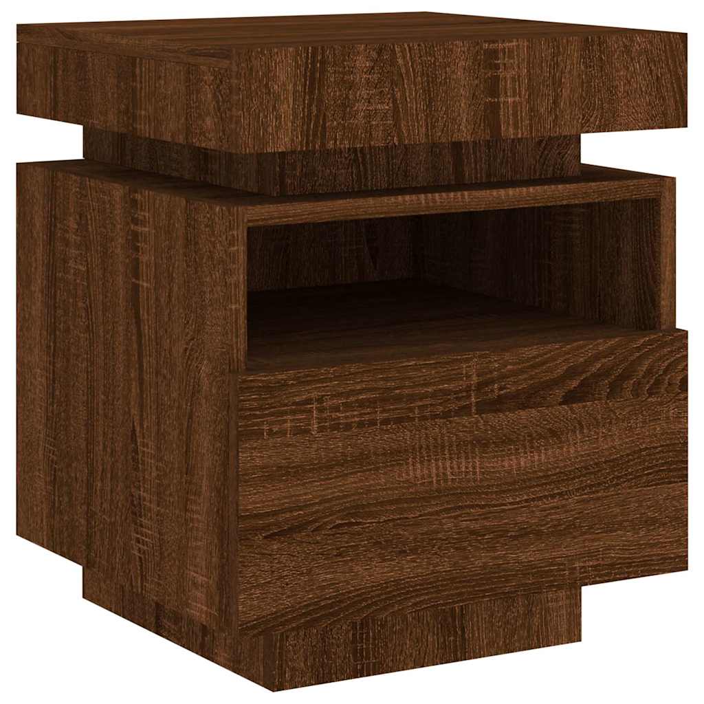 Mesa de cabeceira c/ leds 40x39x48,5 cm carvalho castanho