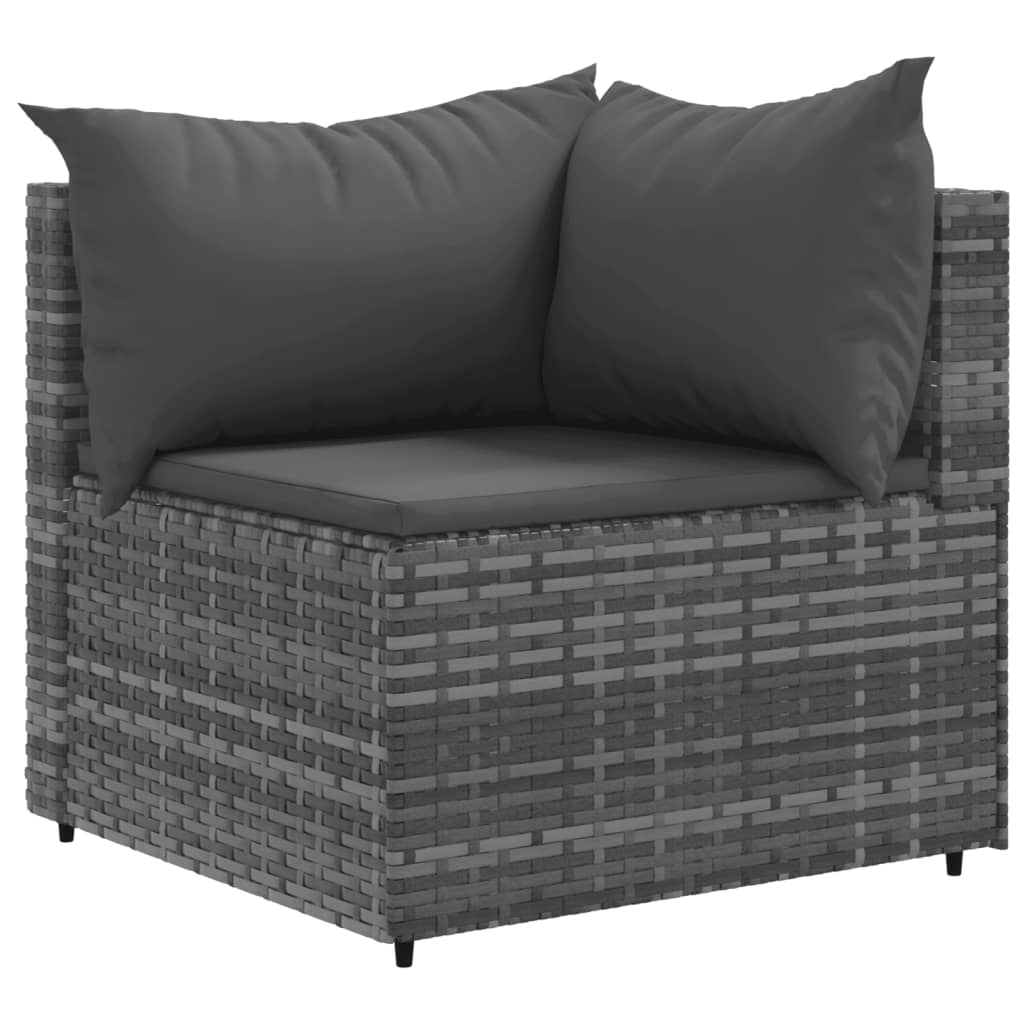 10 Pcs conjunto sofás de jardim c/ almofadões vime PE cinzento