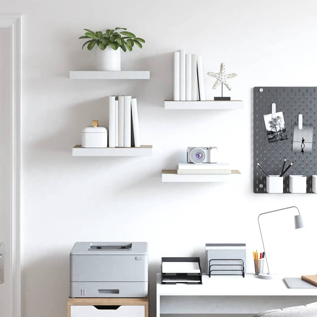 Prateleiras de parede 4 pcs 40x23,5x3,8 cm MDF carvalho e branco