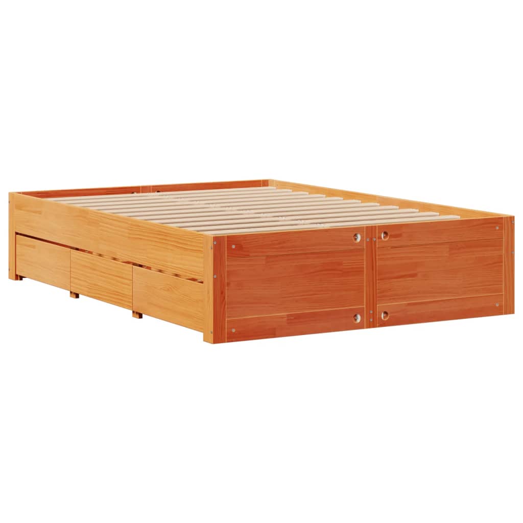 Cama sem colchão com gavetas madeira pinho maciça castanho-mel