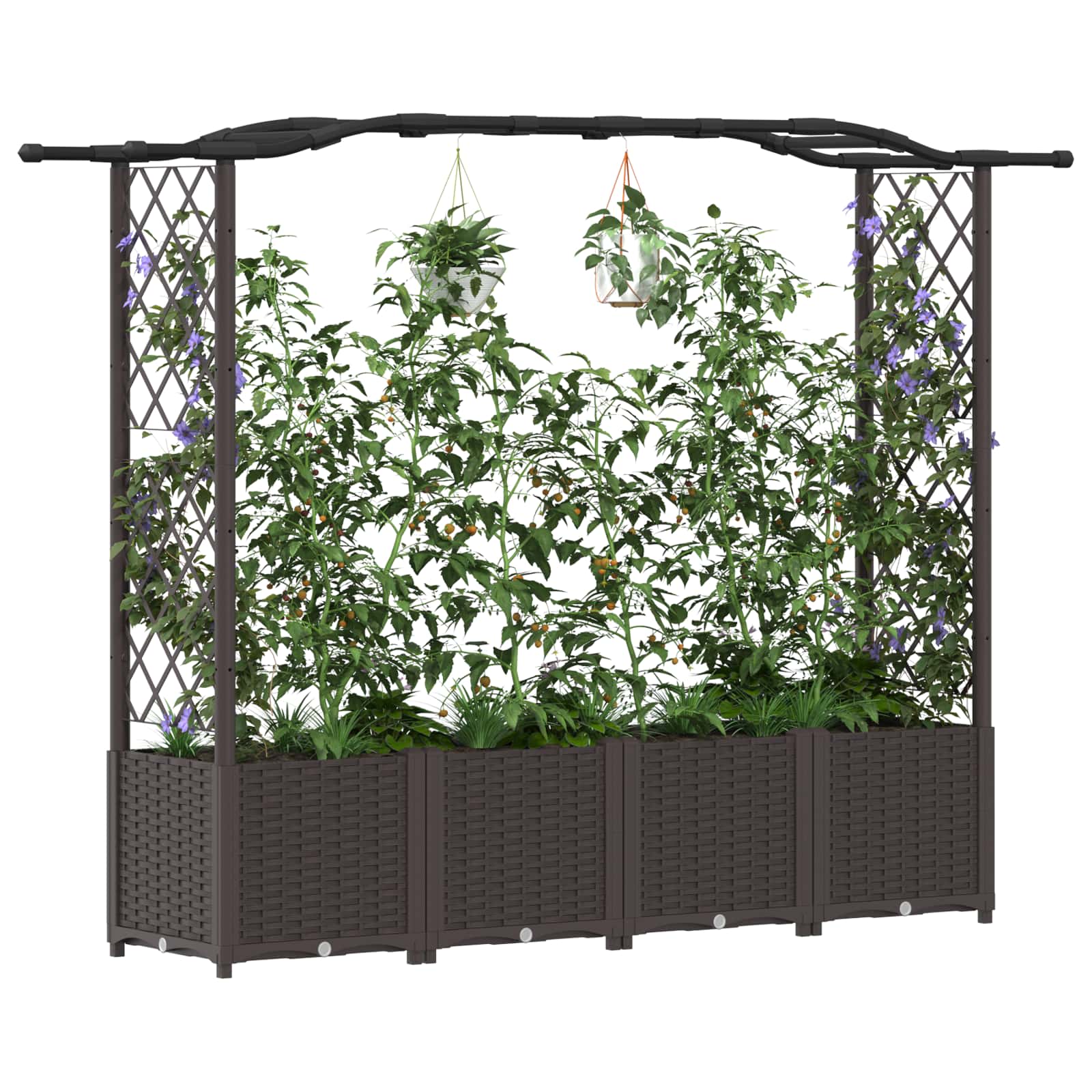 Cama elevada com treliça e telhado castanho 204 x 40 x 138 cm