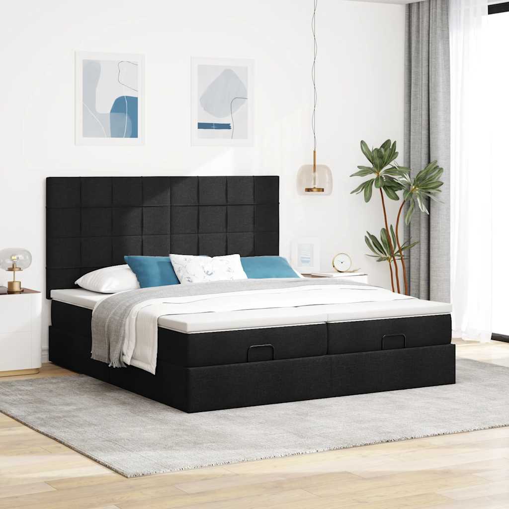 63 / 5,000Vidaxl estrutura de cama otomana com colchões tecido preto