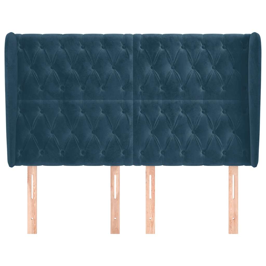 Cabeceira cama c/ abas veludo 163x23x118/128 cm azul-escuro