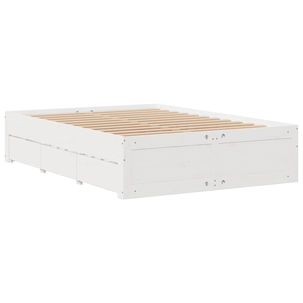Cama sem colchão com gavetas 140x200 cm pinho maciço branco