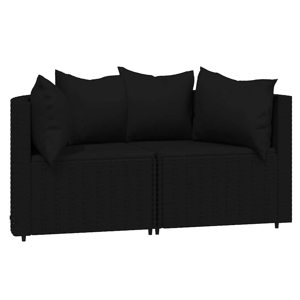 3 Pcs conjunto lounge de jardim c/ almofadões vime PE preto