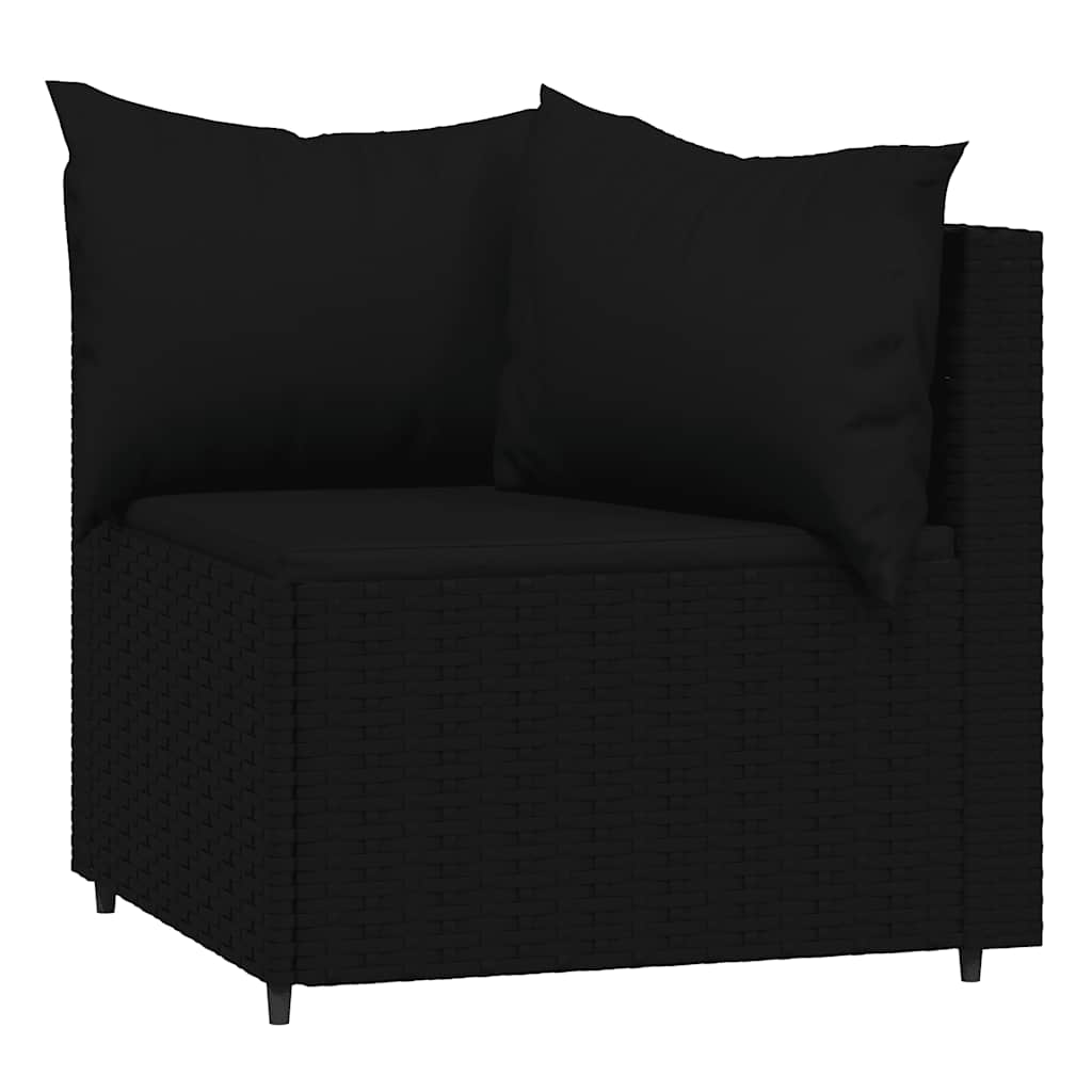 3 Pcs conjunto lounge de jardim c/ almofadões vime PE preto