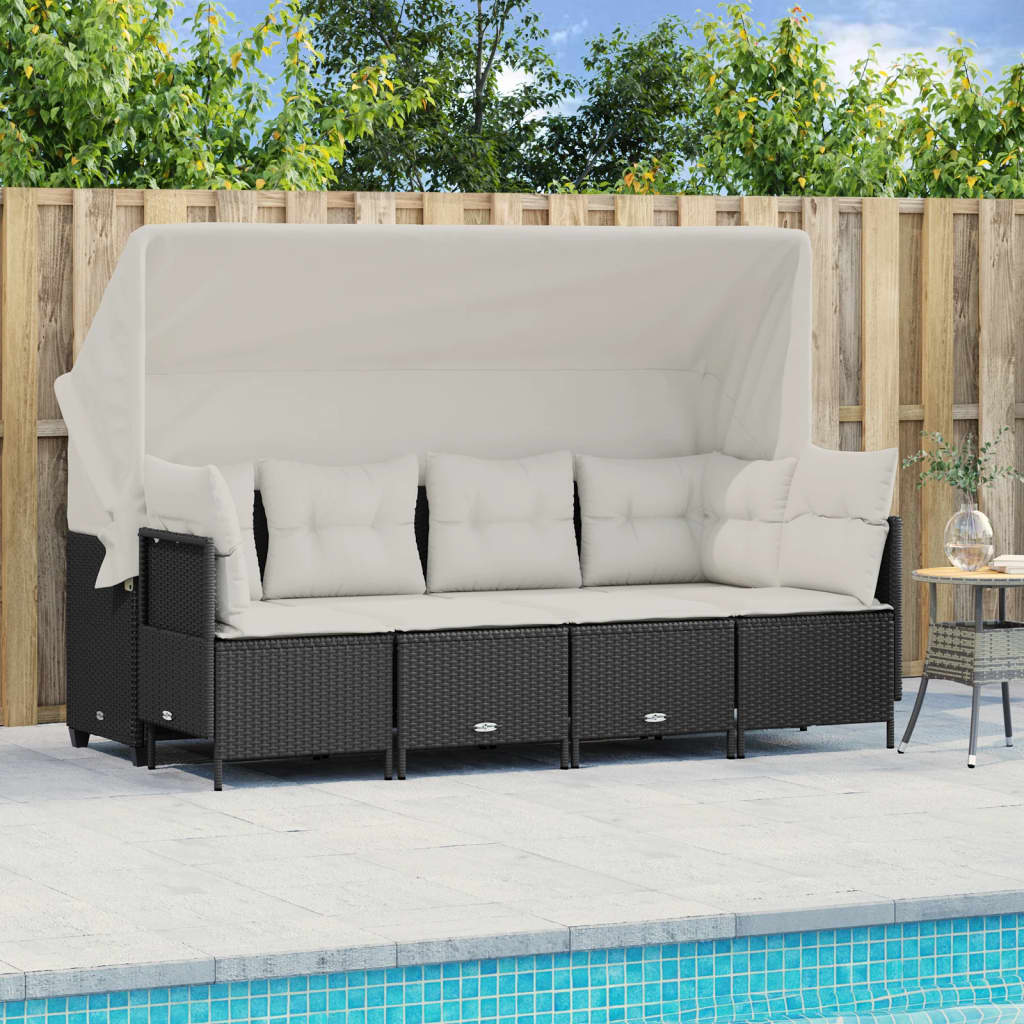 5 Pcs conjunto sofás de jardim com almofadões vime PE preto