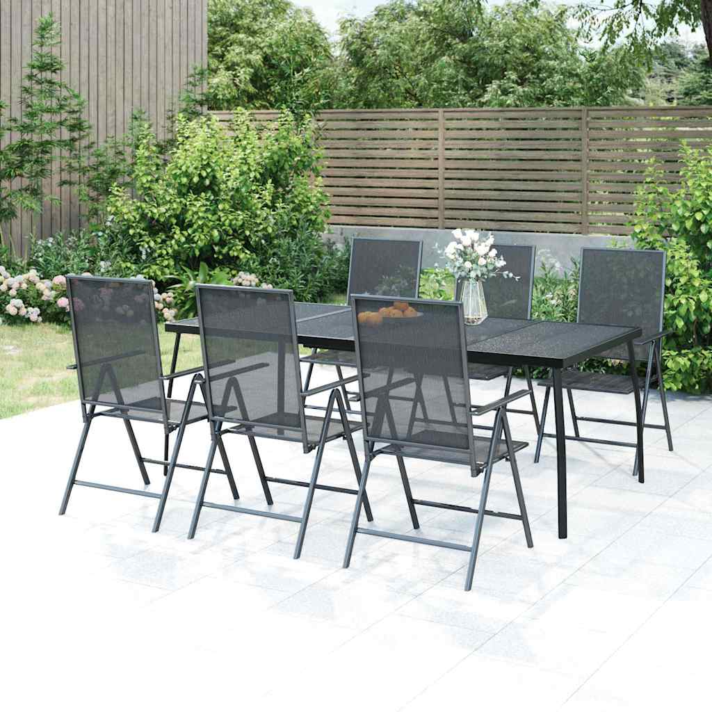 7 Pcs conjunto de jantar para jardim aço antracite