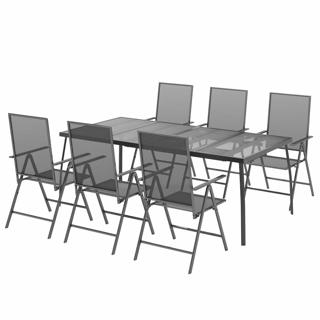 7 Pcs conjunto de jantar para jardim aço antracite