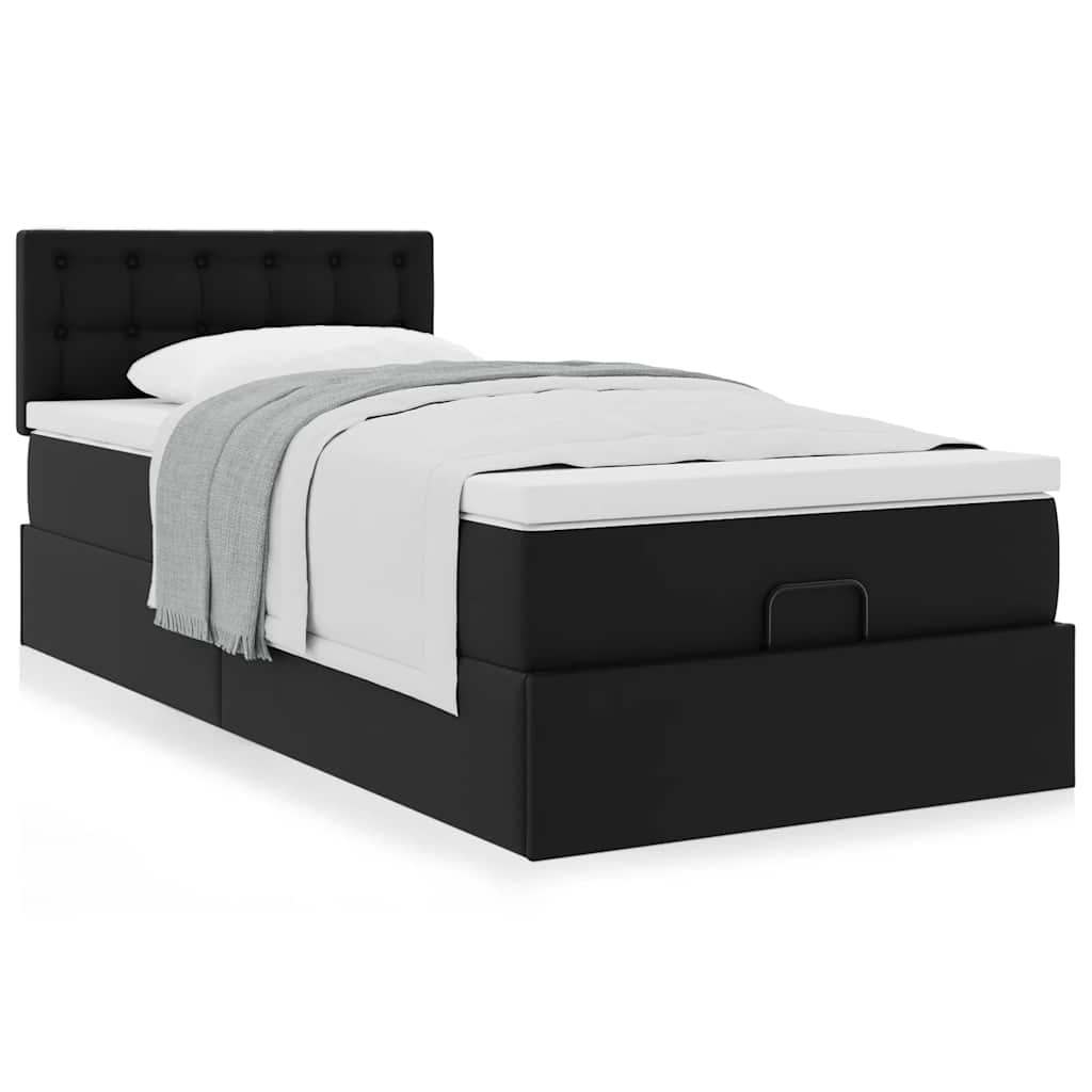 Cama otomana com colchão 100x200 cm couro artificial preto