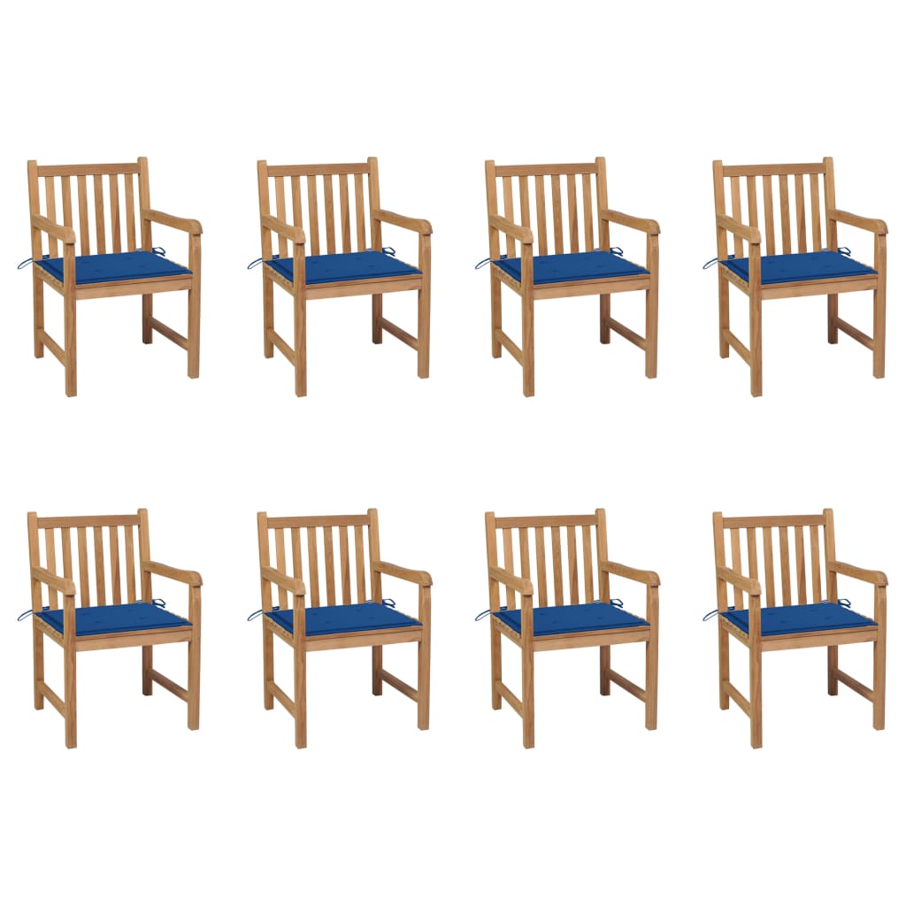 Cadeiras de jardim c/ almofadões azul real 8 pcs teca maciça