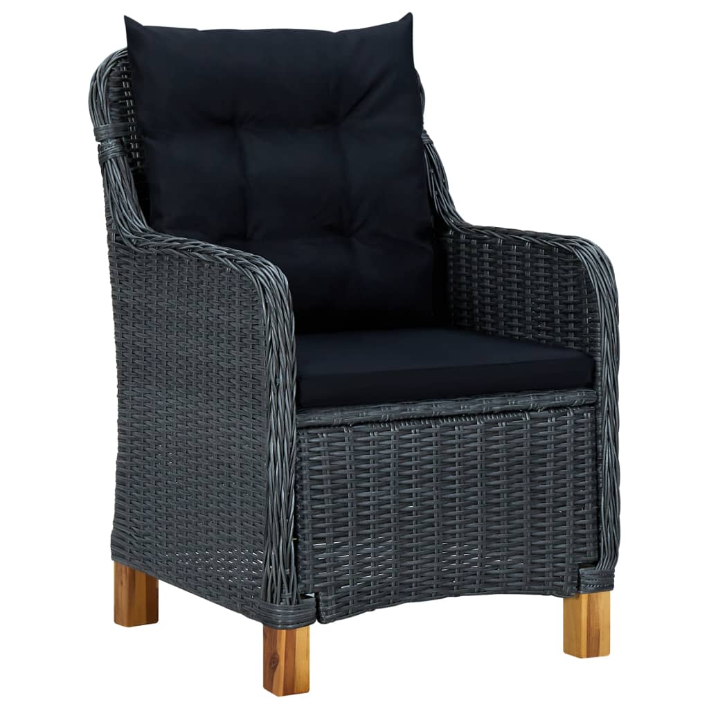 9 Pcs conj. jantar exterior c/ almofadões vime PE cinza-escuro