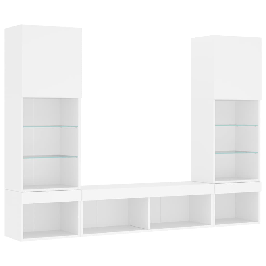 5Pcs móveis de parede p/ TV c/ leds derivados de madeira branco