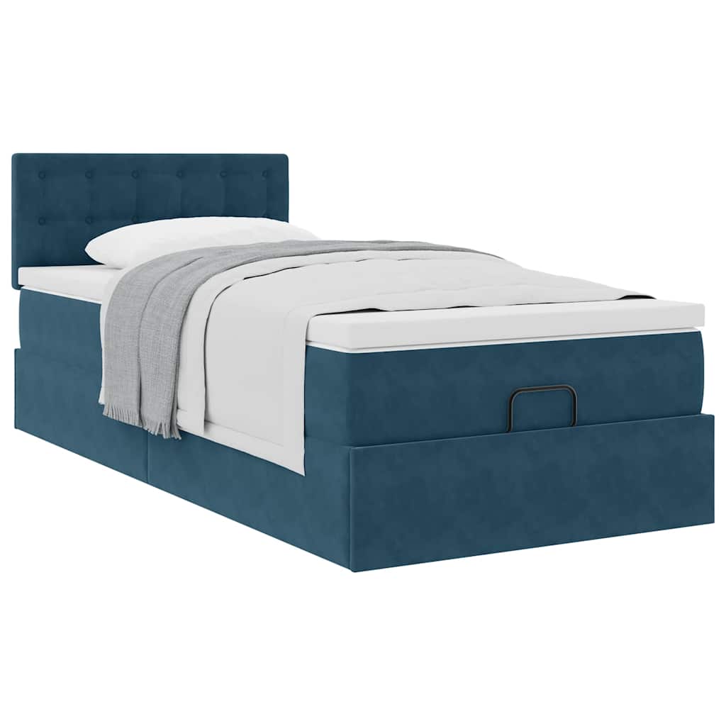Estrutura cama otomana colchão 80x200 cm veludo azul escuro