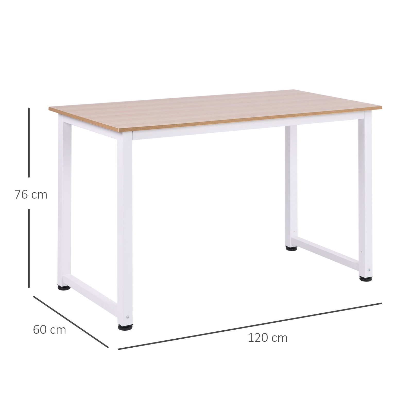 Secretária moderna mesa de estudo com estrutura de aço e pés ajustáveis mesa de computador 120x60x76 cm branco e madeira