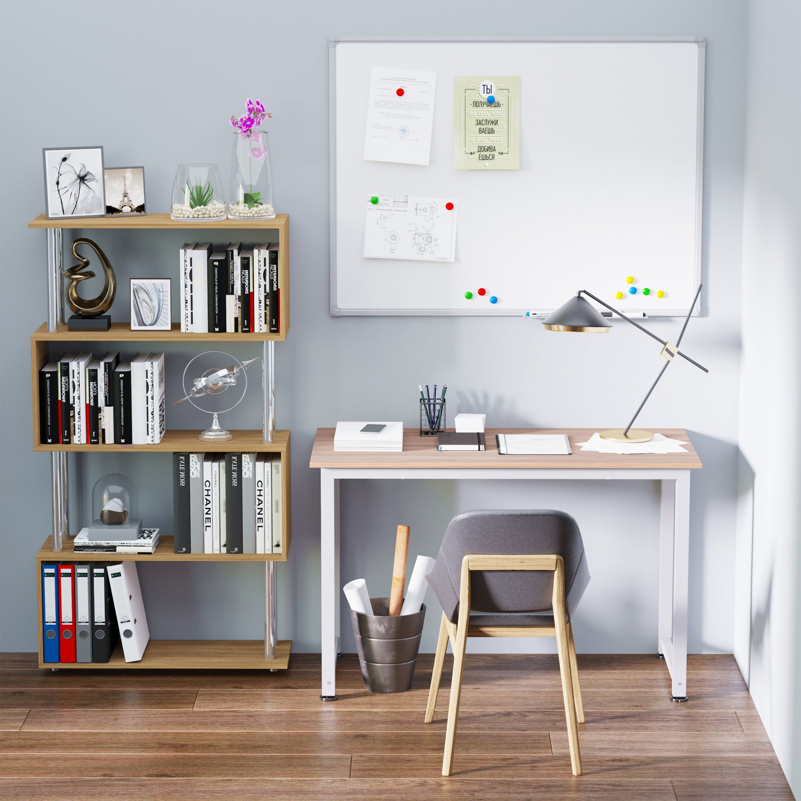 Secretária moderna mesa de estudo com estrutura de aço e pés ajustáveis mesa de computador 120x60x76 cm branco e madeira