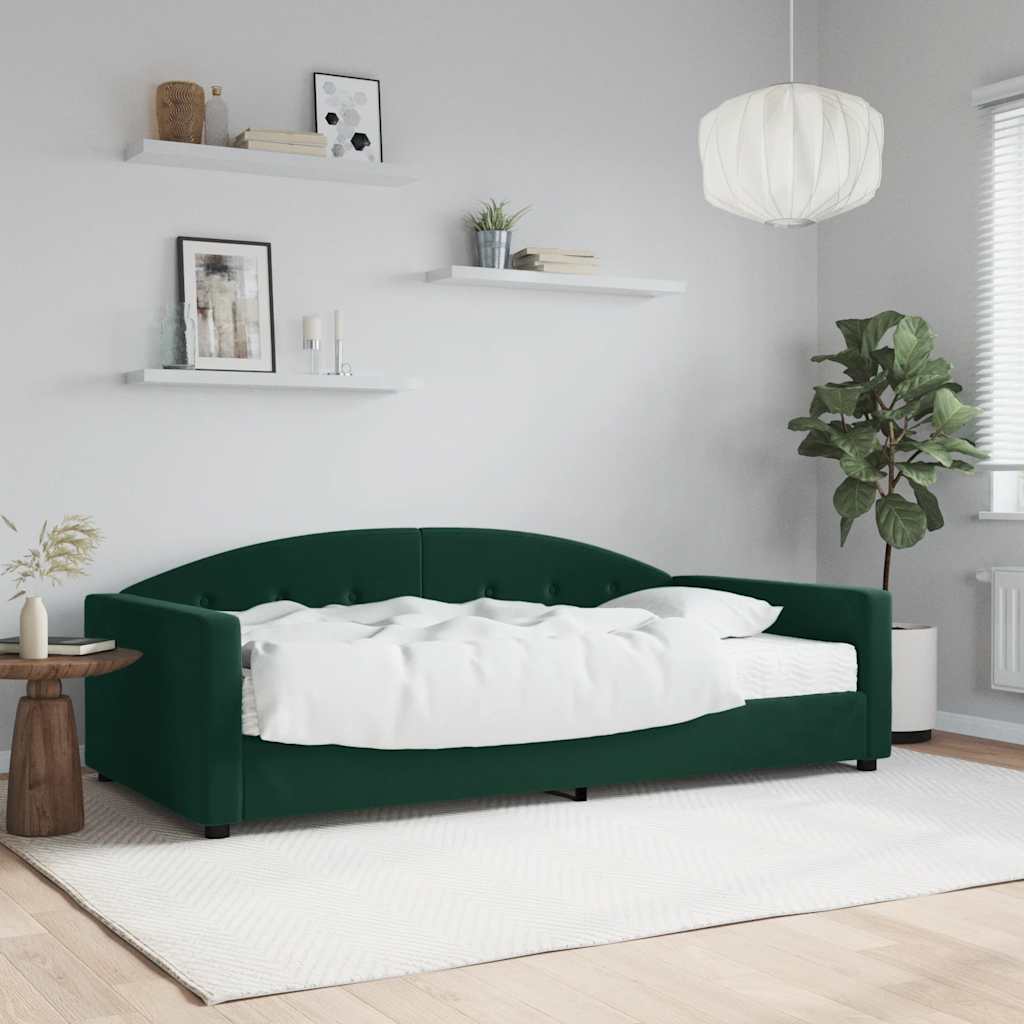Sofá-cama com colchão 100x200 cm veludo verde-escuro