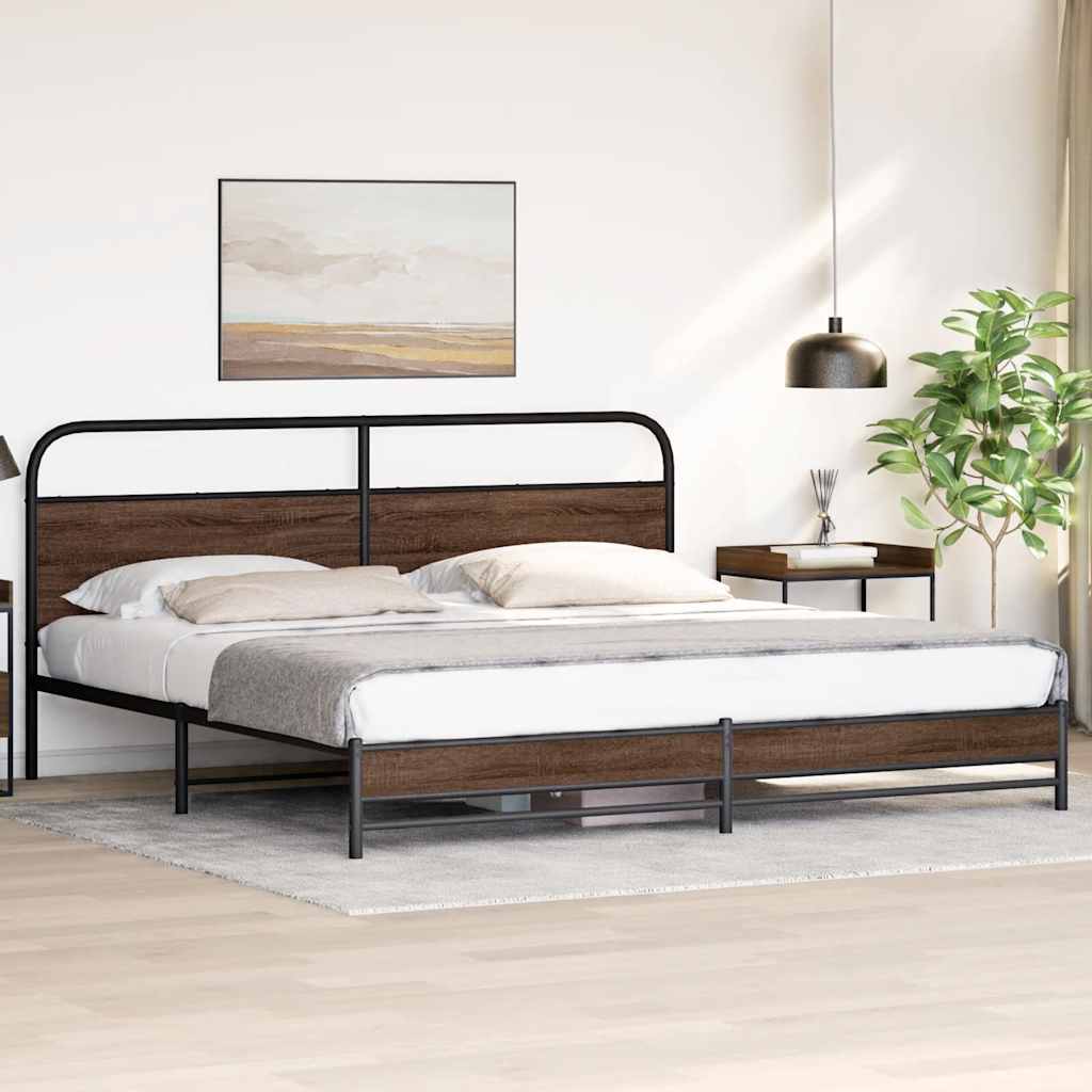 Estrutura cama sem colchão 180x200 cm metal carvalho castanho