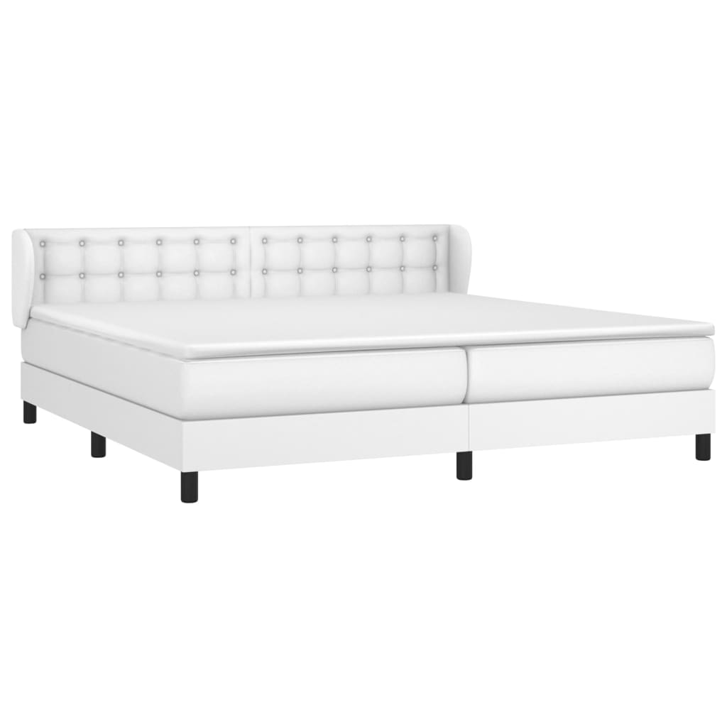 Cama com molas/colchão 200x200 cm couro artificial branco