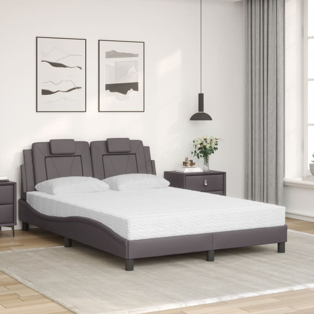 Cama viana com colchão 140x200 cm couro artificial cinzento