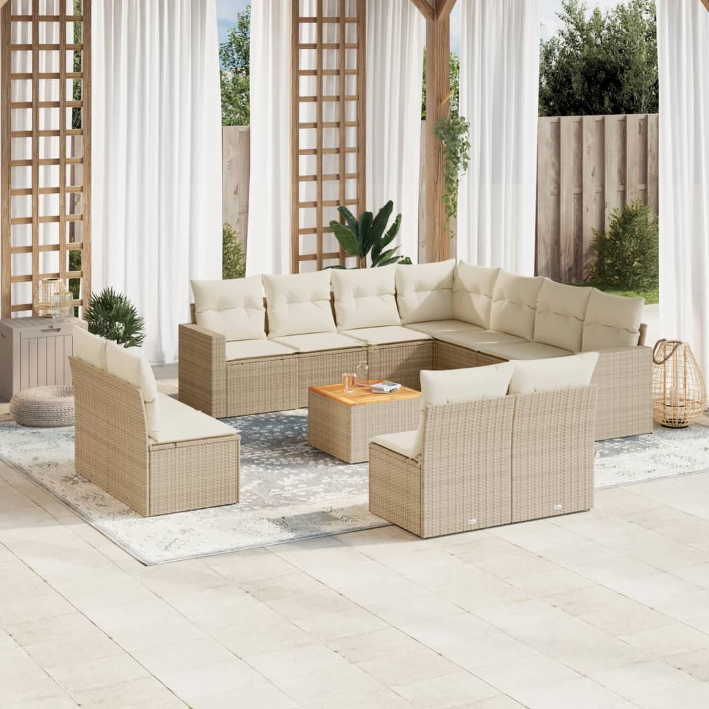 12 Pcs conjunto de sofás p/ jardim com almofadões vime PE bege