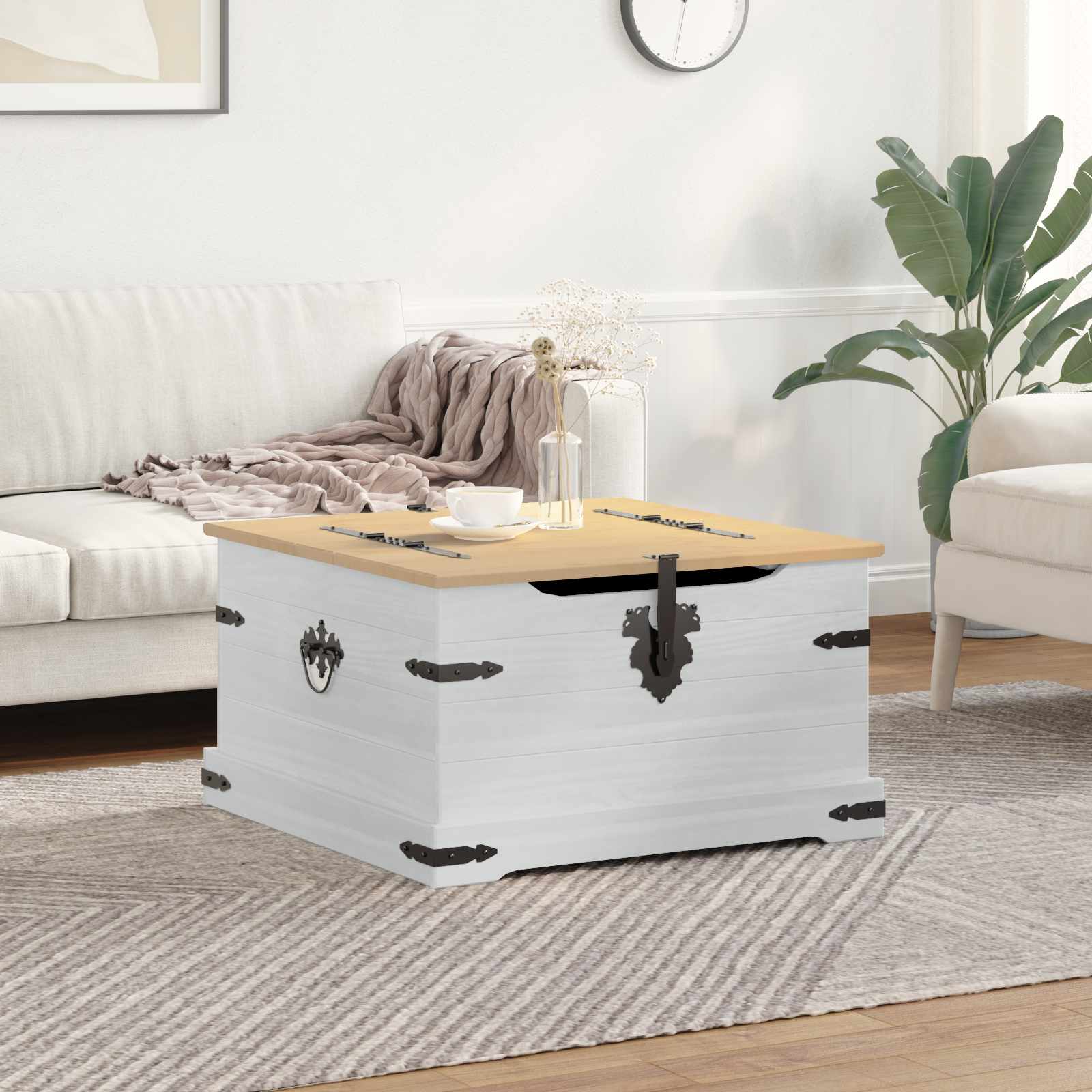 Storage box branco 78 x 78 x 45 cm madeira de pinheiro sólida
