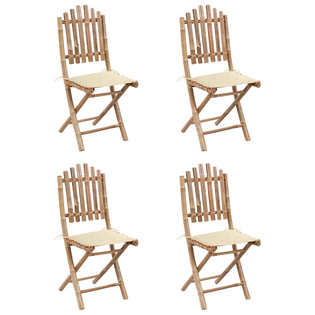 5 Pcs conj. de jantar dobrável c/ almofadões p/ exterior bambu