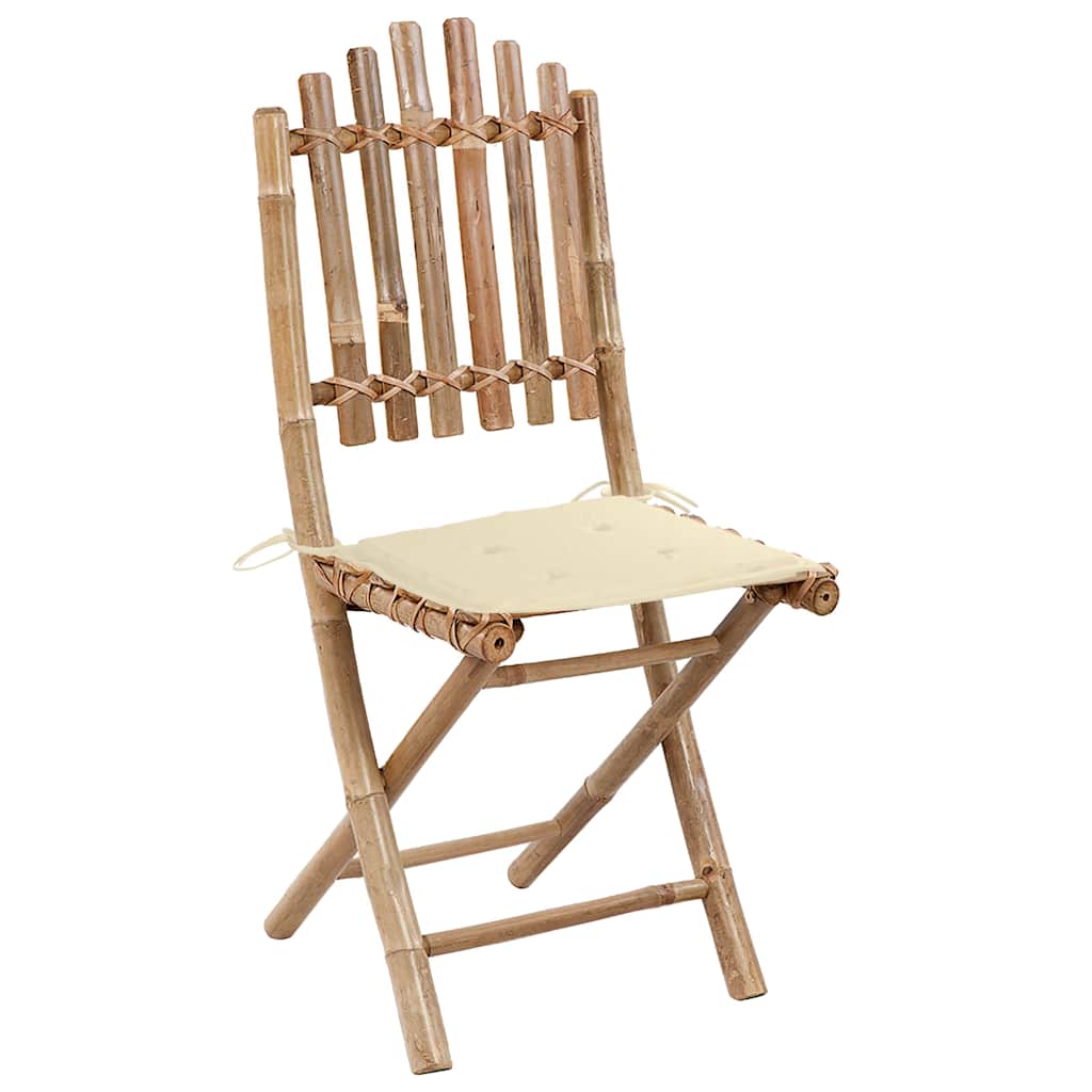 5 Pcs conj. de jantar dobrável c/ almofadões p/ exterior bambu
