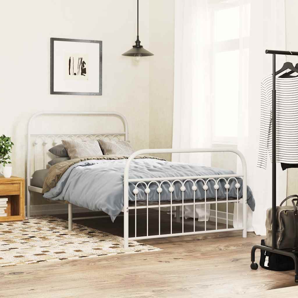 Estrutura de cama com cabeceira e pés 107x203 cm metal branco