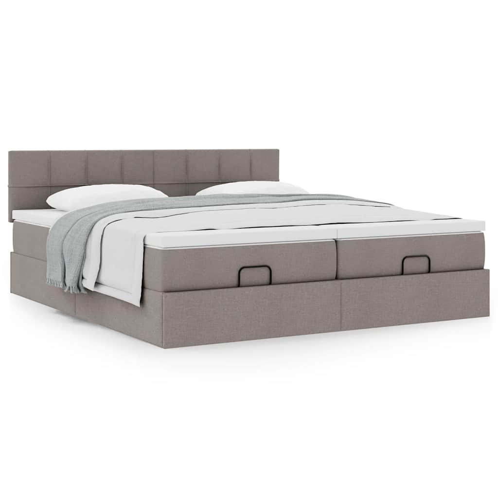 Estrutura de cama otomana com colchões tecido cinzento