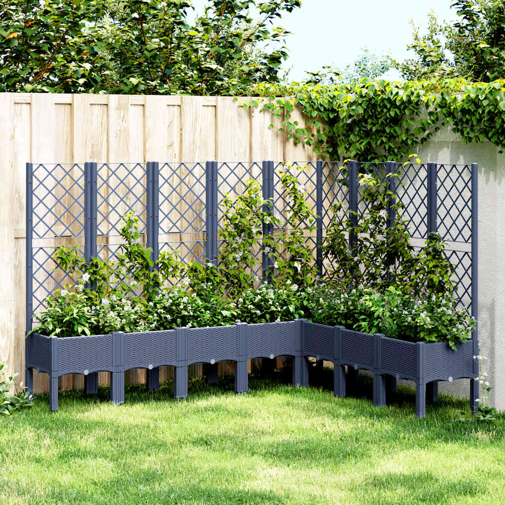 Vaso/floreira de jardim c/ treliça 200x160x142 cm PP cinzento azul