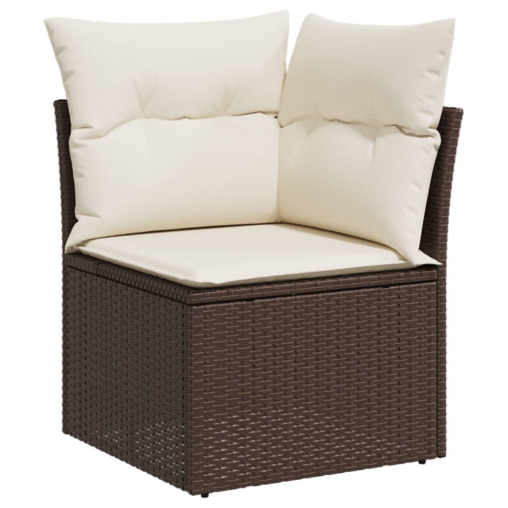9 Pcs conjunto sofás p/ jardim c/ almofadões vime PE castanho