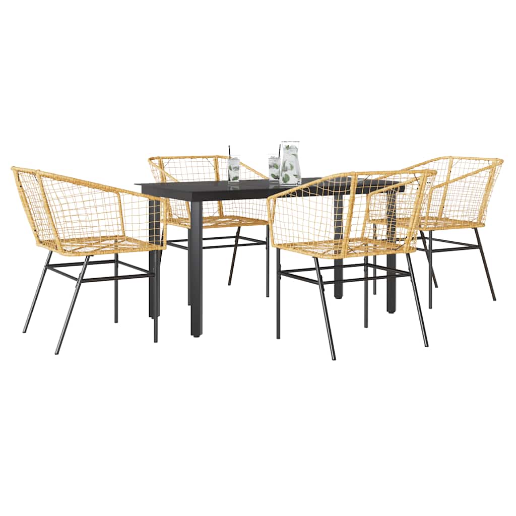 Conjunto jantar jardim 5 peças vidro vime PE castanho