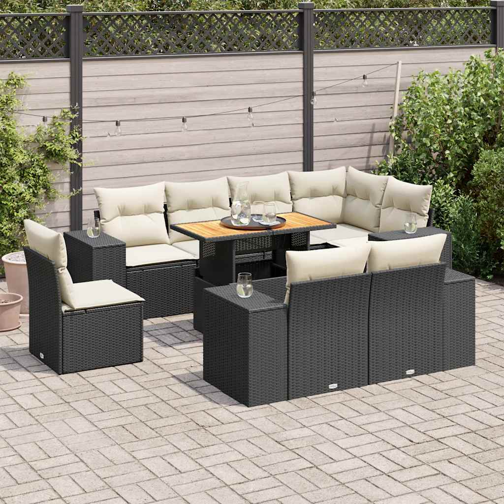 9 Pcs conjunto de sofás p/ jardim c/ almofadões vime PE preto