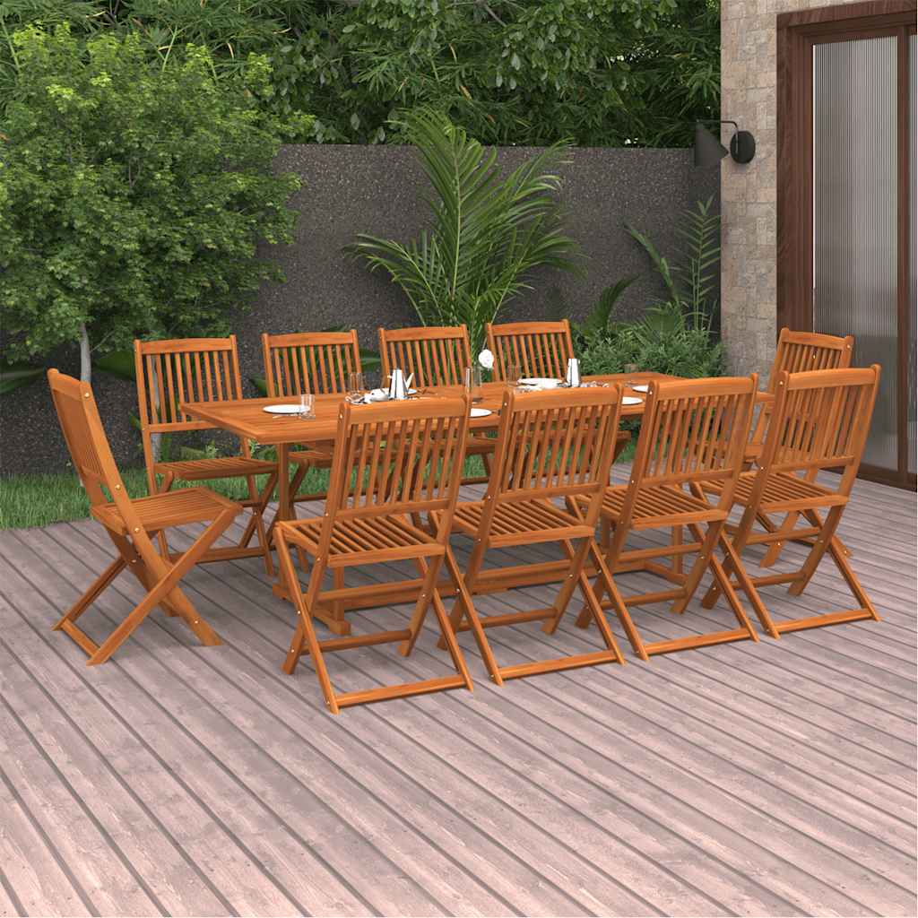 11 Pcs conjunto de jantar para jardim 220x90x75cm acácia maciça