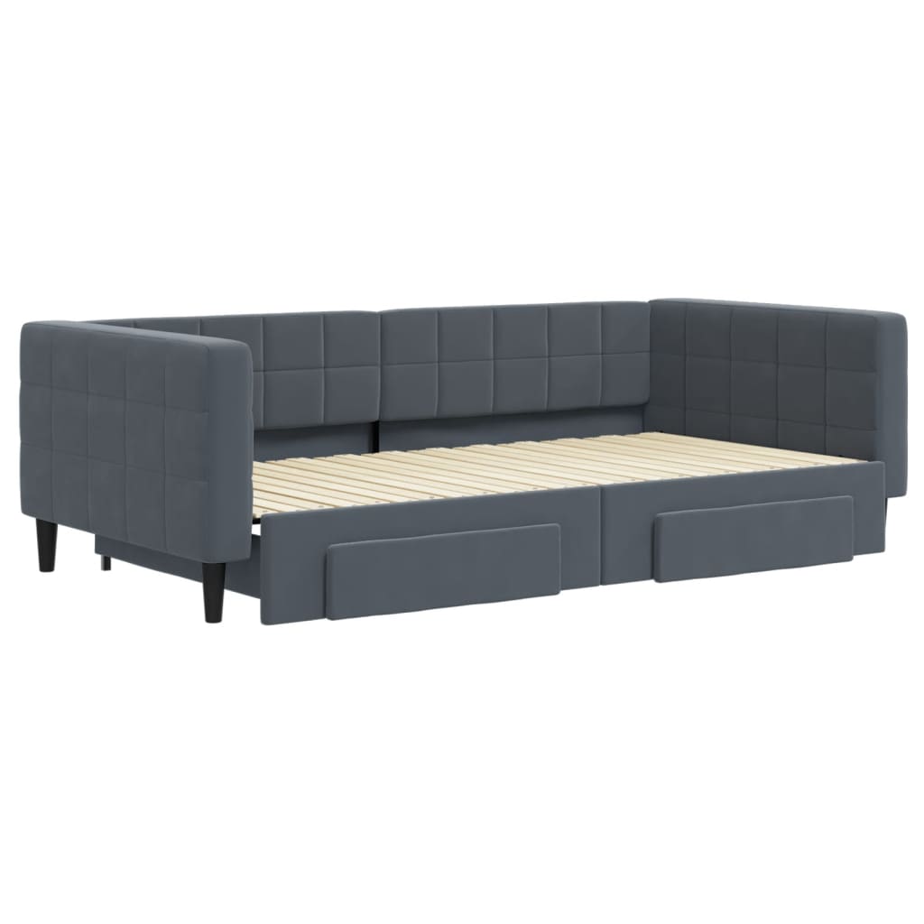 Sofá-cama c/ gavetão e gavetas 100x200cm veludo cinzento-escuro