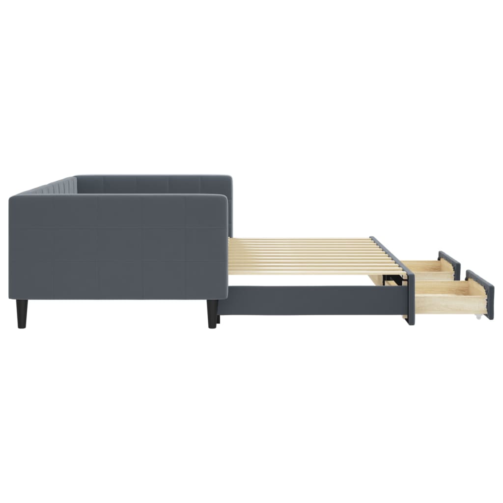 Sofá-cama c/ gavetão e gavetas 100x200cm veludo cinzento-escuro