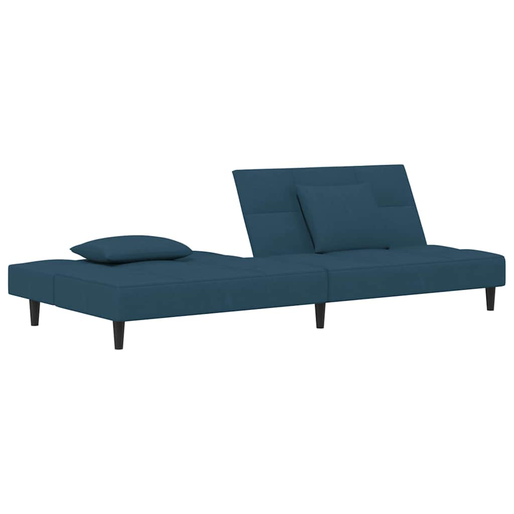 Sofá-cama 2 lugares com duas almofadas veludo azul