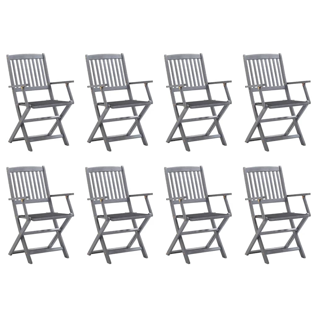 Cadeiras de exterior dobráveis 8pcs c/ almofadões acácia maciça