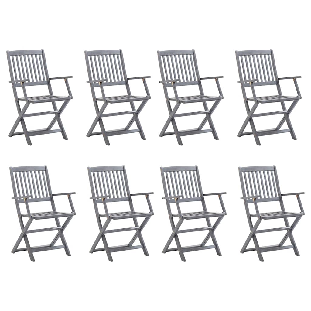 Cadeiras de exterior dobráveis 8pcs c/ almofadões acácia maciça