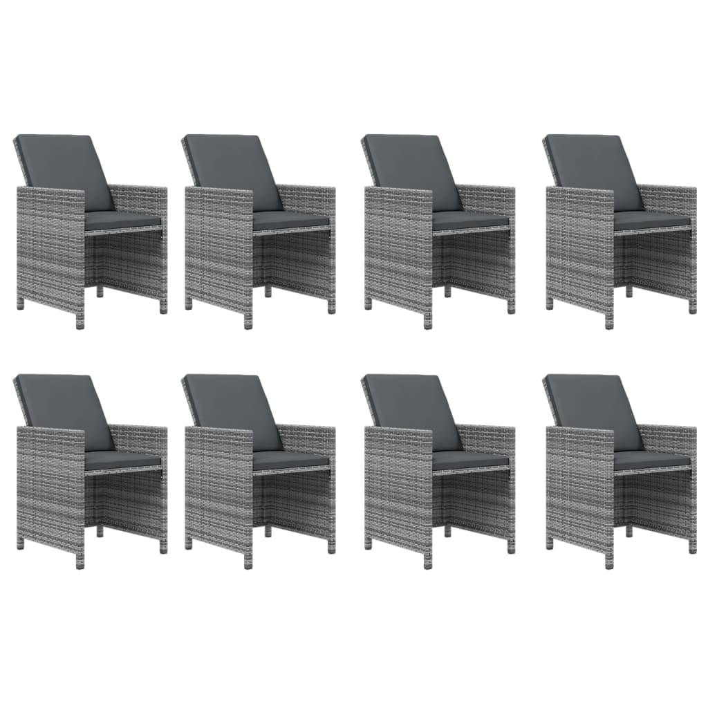 9 Pcs conjunto jantar p/ jardim c/ almofadões vime PE cinzento
