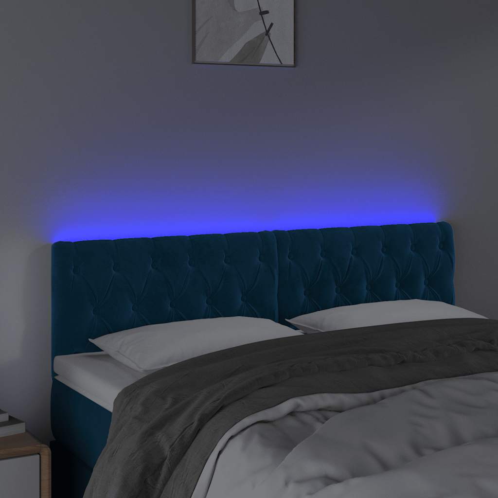 Cabeceira de cama c/ luzes LED veludo 144x7x78/88cm azul-escuro