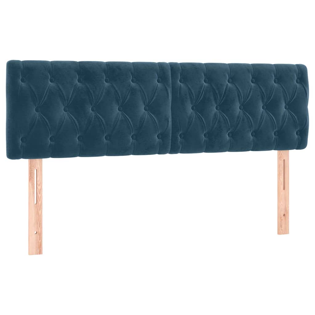 Cabeceira de cama c/ luzes LED veludo 144x7x78/88cm azul-escuro